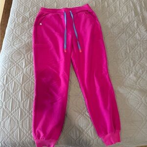 Figs Hot Pink Jogger Sweatpants with Blue Drawstring